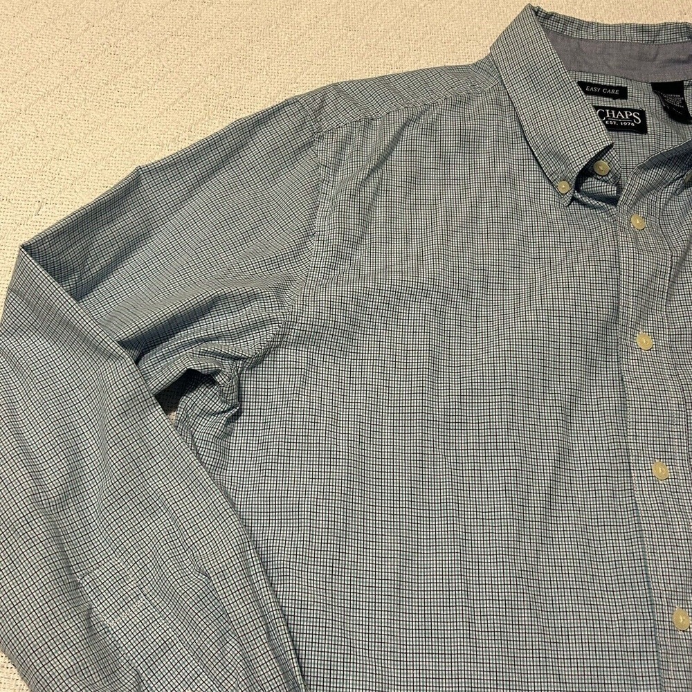 Chaps Easy Care Button-Up Shirt Men's Size L Maroon Blue Long Sleeve - Picture 5 of 16